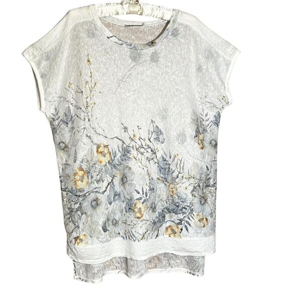 Elena Baldi Tops - ELENA BALDI Women’s White Floral Print Cap Sleeve Hi-Low Top Italy Size 1X